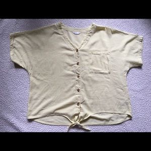 Yellow and white striped women’s side tie top